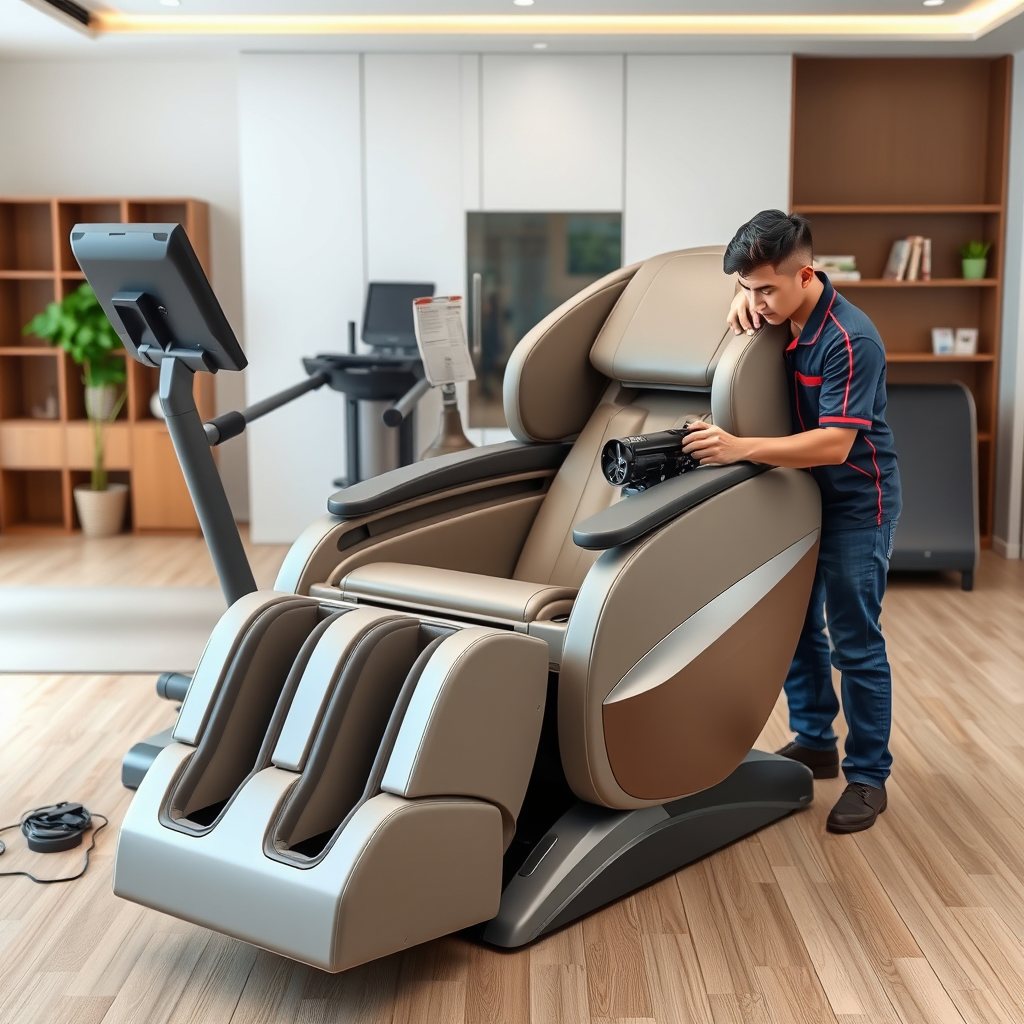 Ghế massage đang rung yếu trong không gian phòng khách